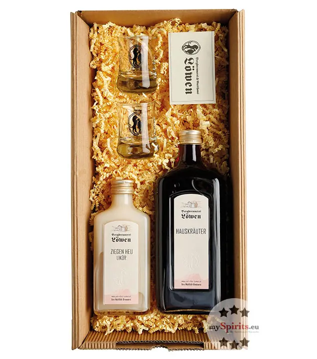 Bergbrennerei Löwen Geschenk-Set Löwen Klassiker / 16 & 32 % Vol. / 0,2 & 0,5 Liter-Flasche