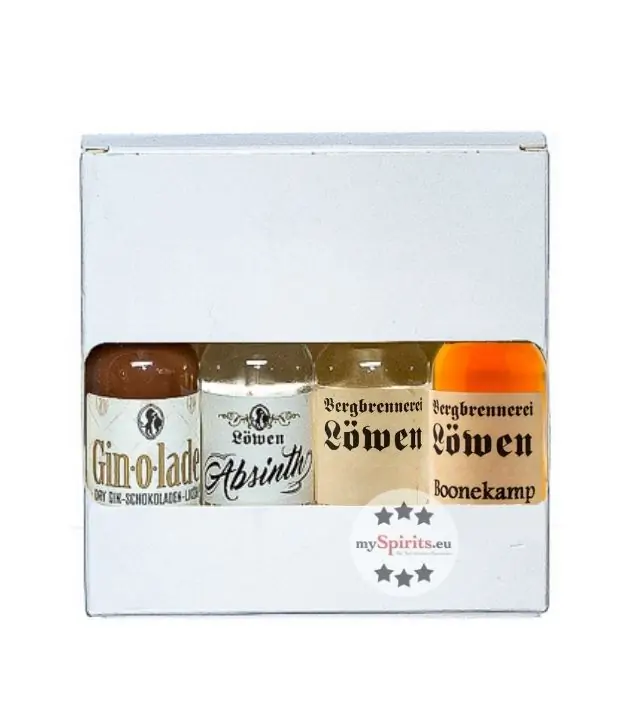 Bergbrennerei Löwen: Miniaturen Probierset / 25 - 51 % vol / 4 x 0,02 Liter-Flasche in Box