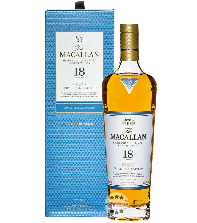 The Macallan 18 Jahre Triple Cask Matured Highland Single Malt Whisky / 43 % Vol. / 0,7 Liter-Flasche in Geschenkbox