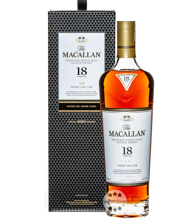 The Macallan 18 Jahre Sherry Oak Cask Highland Single Malt Scotch Whisky / 43 % Vol. / 0,7 Liter-Flasche in Geschenkbox
