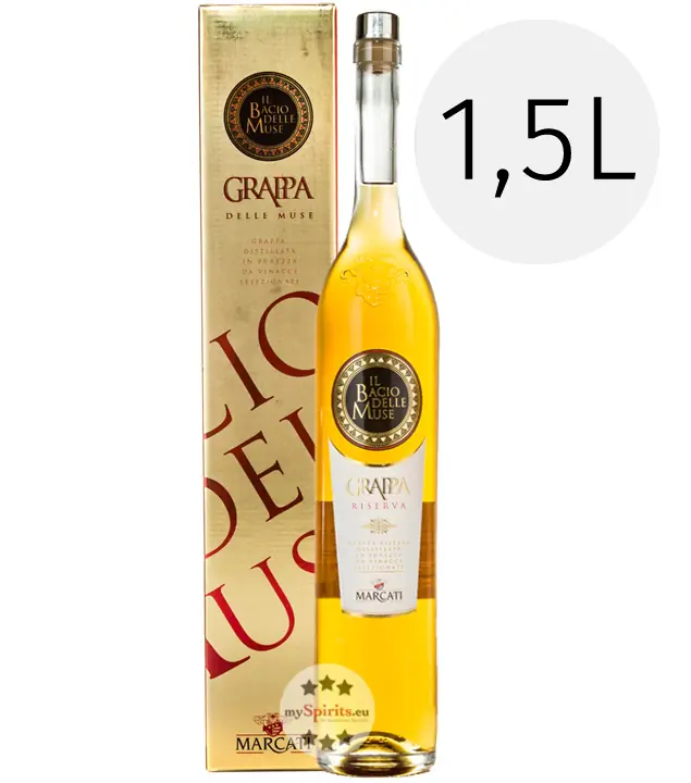 Marcati Grappa Riserva „Il Bacio delle Muse“  / 40 % Vol. / 1,5 Liter-Flasche in Geschenkbox
