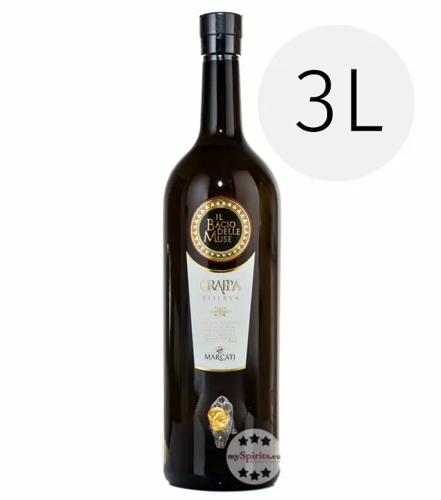 Marcati Grappa Riserva Magnum „Il Bacio delle Muse“ / 40 % Vol. / 3 Liter-Flasche mit Zapfhahn