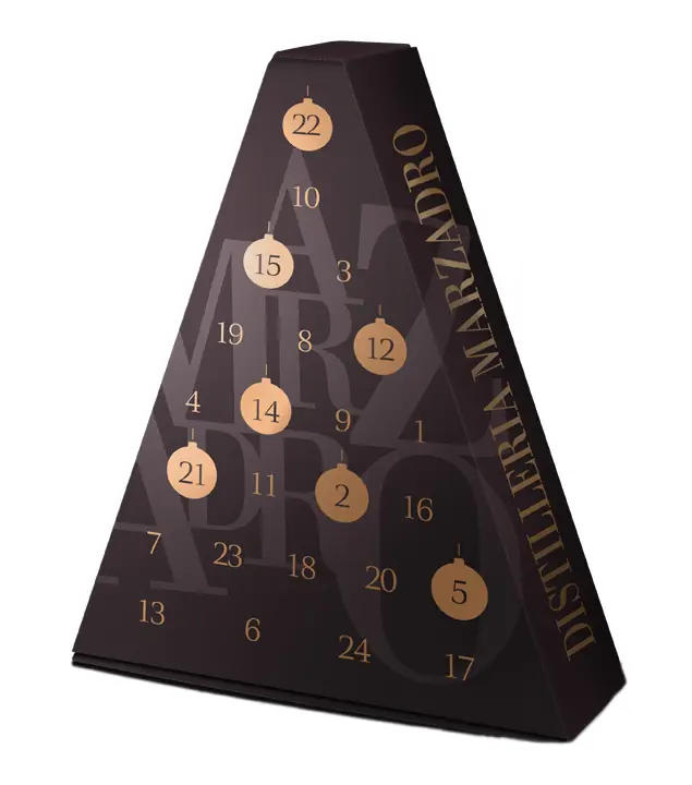 Marzadro: Adventskalender / 17- 45 % vol / 20 x 0,05 Liter-Flasche & 4 x 0,10 L in Dreieck-Box