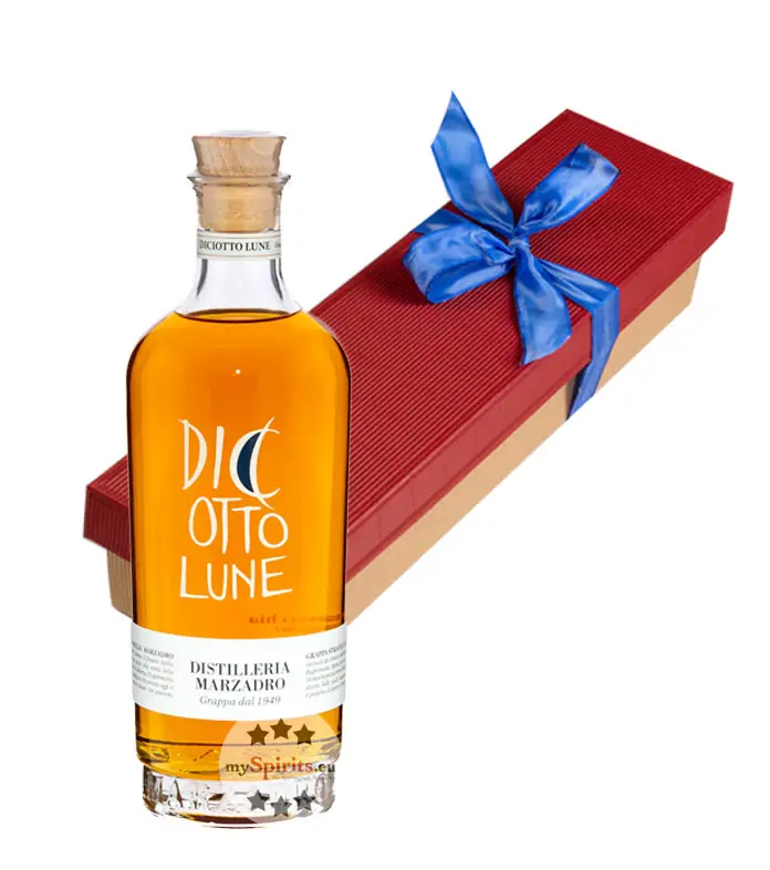 Marzadro Geschenk-Set Grappa Stravecchia Le Diciotto Lune 41 % vol. 0,7 l in Geschenk-Schachtel