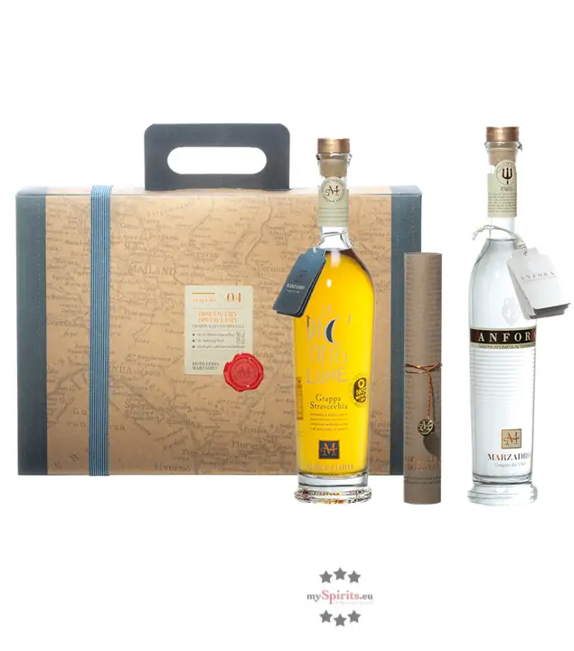 Marzadro Geschenk-Set Confezione Viaggio N. 4 Discovery Distillery / 41 & 43 % Vol. / 0,5 Liter & 0,35 Liter in Geschenkbox