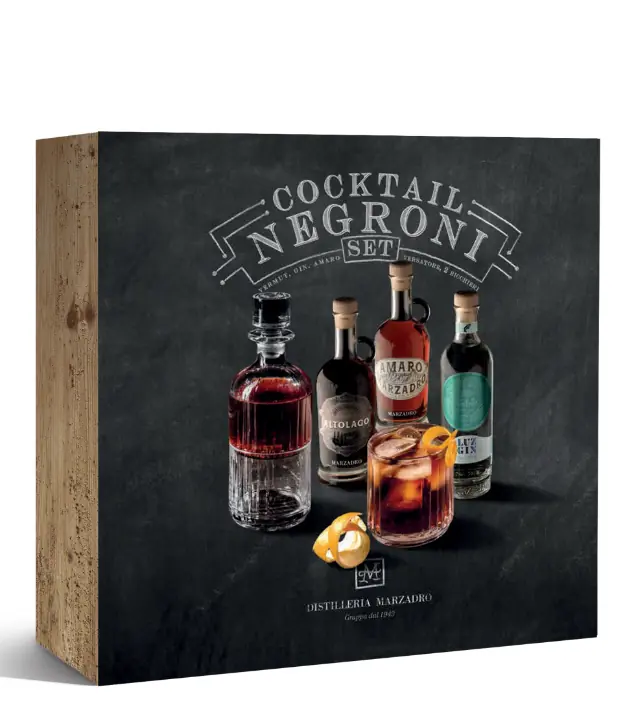 Marzadro Geschenk-Set „Negroni“ inkl. Karaffe und 2 Gläsern / 16-45 % Vol./ 3 x 0,2 Liter-Flasche in Box