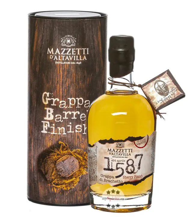 Mazzetti 1587 Grappa Brachetto Sherry Finish / 43 % Vol. / 0,5 Liter-Flasche in Geschenkdose