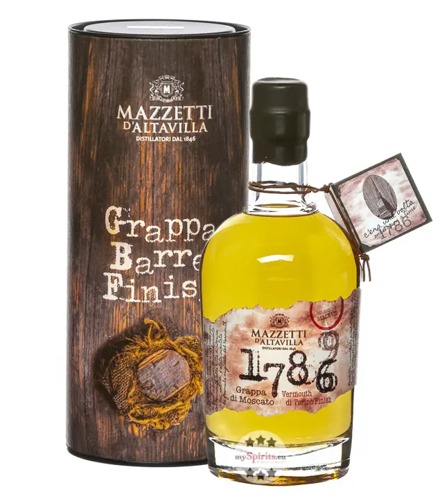 Mazzetti 1786 Grappa di Moscato Vermouth di Torino Cask Finish / 43 % Vol. / 0,5 Liter-Flasche in Geschenkdose