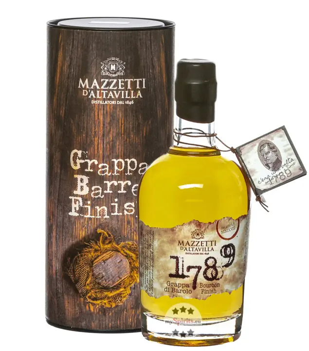 Mazzetti 1789 Grappa di Barolo Bourbon Cask Finish / 43 % Vol. / 0,5 Liter-Flasche in Geschenkdose