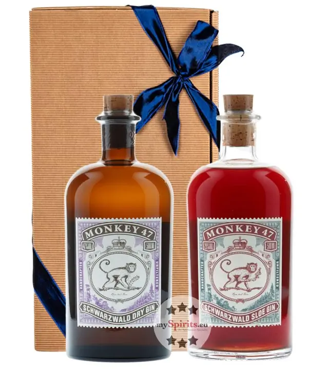 Monkey Gin Geschenkbox mit Monkey  Gin (47 % Vol. / 0,5 L) + 1 x Monkey 47 Sloe Gin (29 % vol. / 0,5 L)