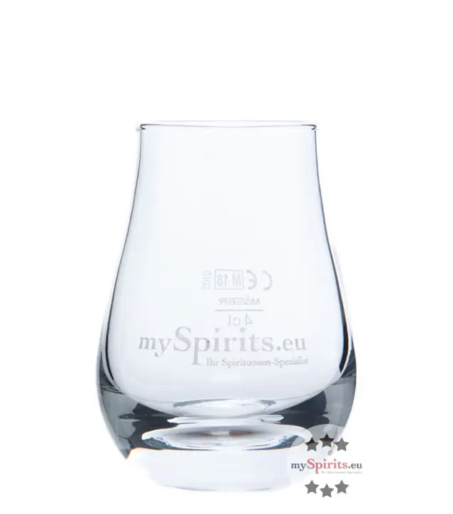 mySpirits Schnapsglas - kleines Nosingglas mit mySpirits-Druck mit 4cl Eichstrich / Fassungsvermögen: 12 cl, Höhe: 8cm