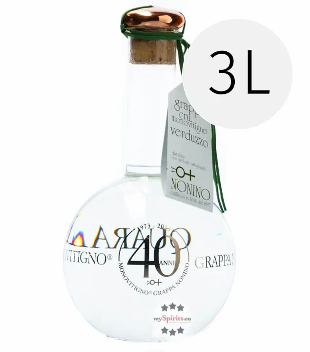 Nonino Grappa Cru Monovitigno Verduzzo – Sortenreiner, eleganter Grappa / 45 % Vol. 3,0 Liter-Flasche