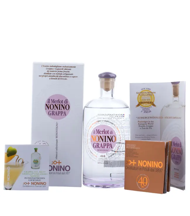Grappa Nonino: Il Merlot di Nonino Grappa Monovitigno / 41 % vol. / 0,7 Liter-Flasche im Geschenk-Karton