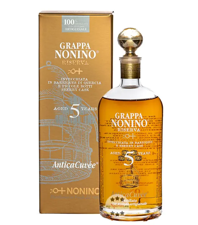 Nonino Grappa Riserva AnticaCuvée 5 Jahre / 43 % vol. / 0,7 Liter-Flasche im Geschenk-Karton