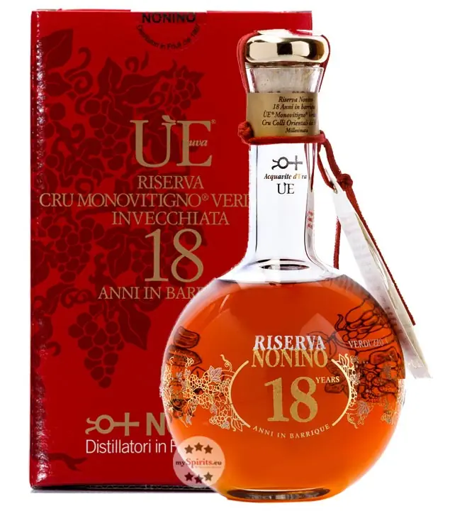 Nonino ÙE Riserva Monovitigno Verduzzo 18 Jahre - Traubenbrand aus dem Barrique / 45 % Vol. 0,7 Liter-Flasche in Edelholzschatulle