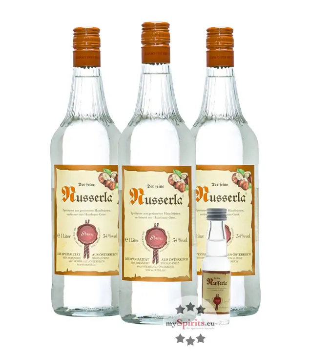 Prinz: Nusserla Kombi / 34 % Vol. / 3 x 1,0 Liter-Flasche + 0,02 Liter-Miniatur