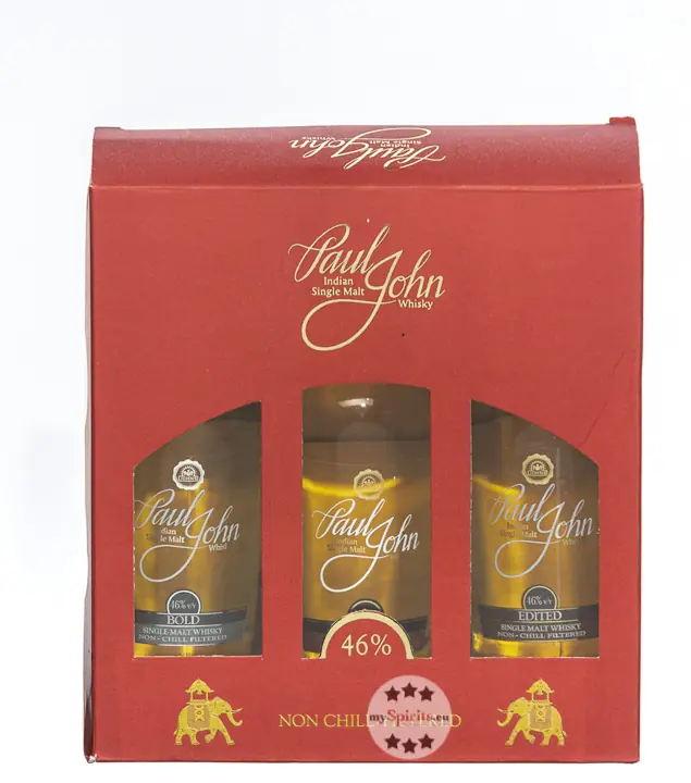 Paul John Whisky Probierset: Brilliance, Bold, Edited Miniaturen / 46 % Vol. / 3 x 0,05 Liter in Geschenkbox