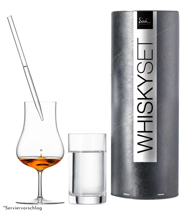 Eisch Whisky-Geschenkset Malt-Whisky mit Malt-Whiskyglas, Wasserglas & Pipette in Geschenkdose