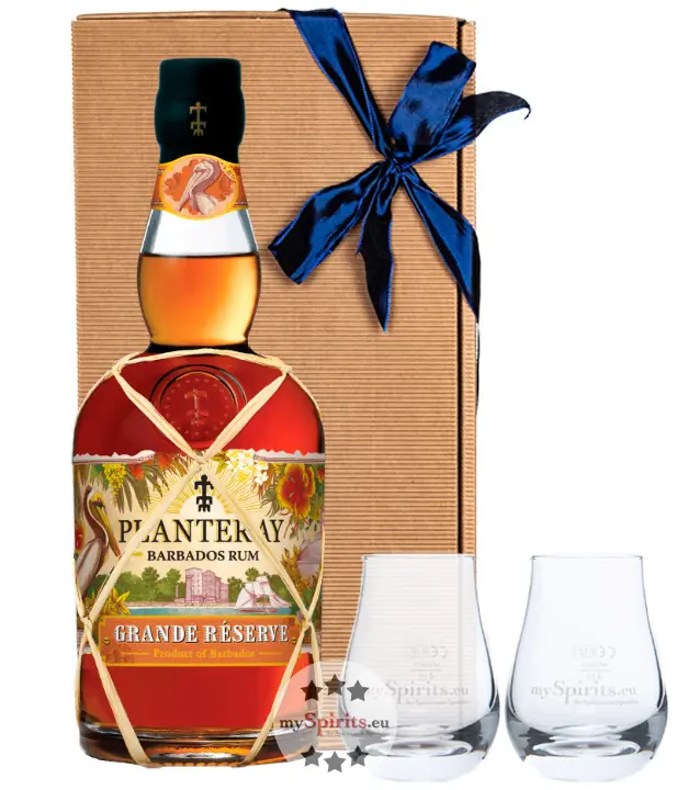 Geschenk-Set: Plantation Grande Réserve Rum (40 % Vol. / 0,7 L) + 2 x mySpirits Nosingglas in Geschenkbox