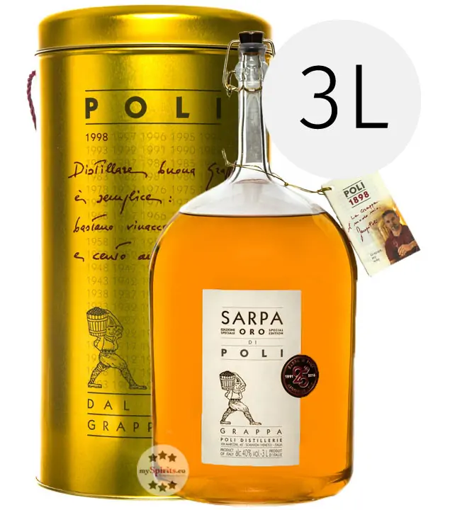 Poli Grappa Sarpa Oro di Poli Big Mama / 40 % Vol. / 3,0 Liter-Flasche in Geschenkdose
