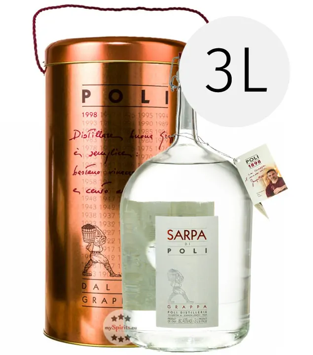 Poli Grappa Sarpa di Poli Big Mama / 40 % Vol. / 3,0 Liter-Flasche in Geschenkdose