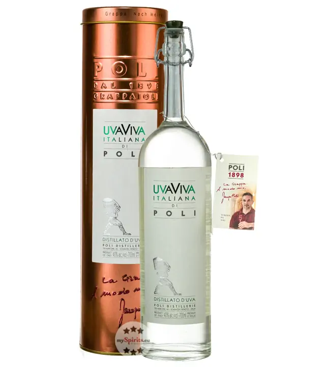 Poli UvaViva Italiana di Poli – Traubenbrand / 40 % Vol. / 0,7 Liter-Flasche in Geschenkdose
