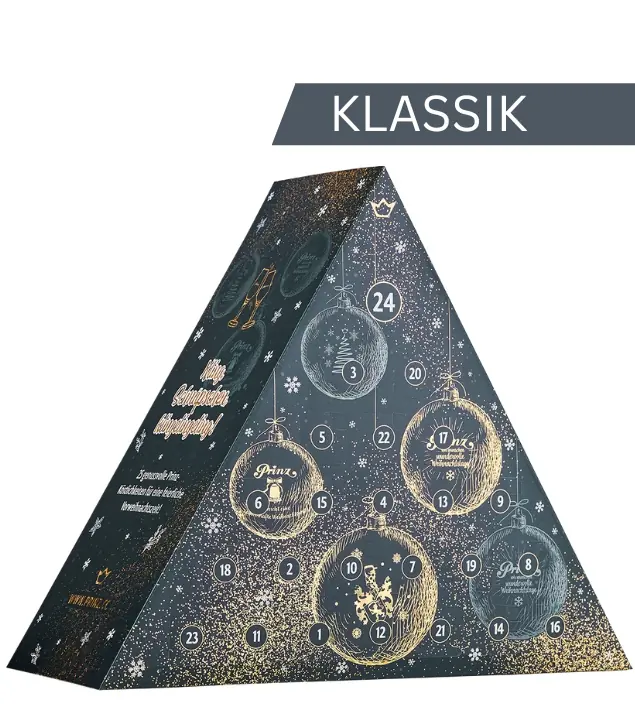 Prinz Adventskalender „Klassik“ Schnäpse & Liköre 2024 / 15-41 % vol / 19x 0,02l und 6x 0,04l inkl. 2 Christbaumkugeln