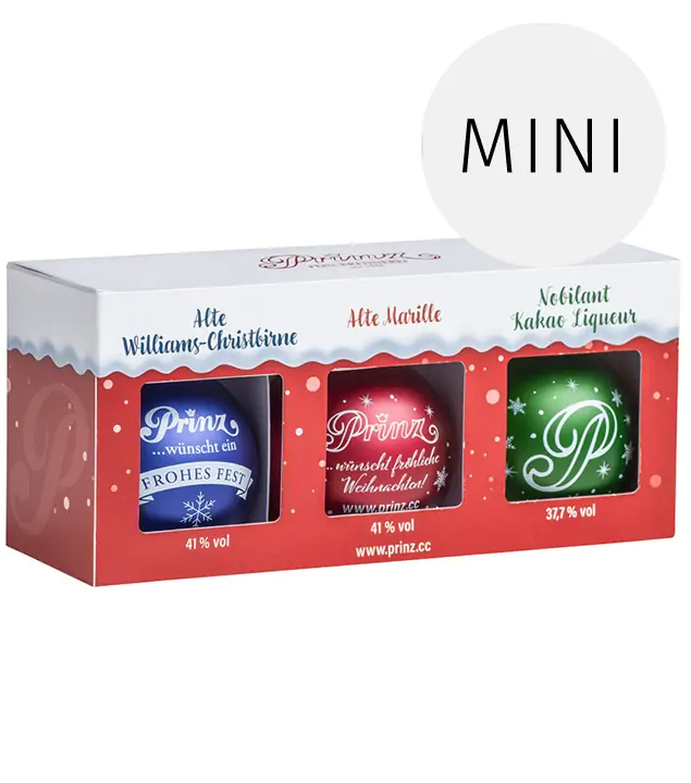 Prinz Christbaumkugeln 3er Set Alte Marille, Alter Willi, Nobilant Kakao / 37,7 – 41 % Vol. / 3 x 0,04 Liter