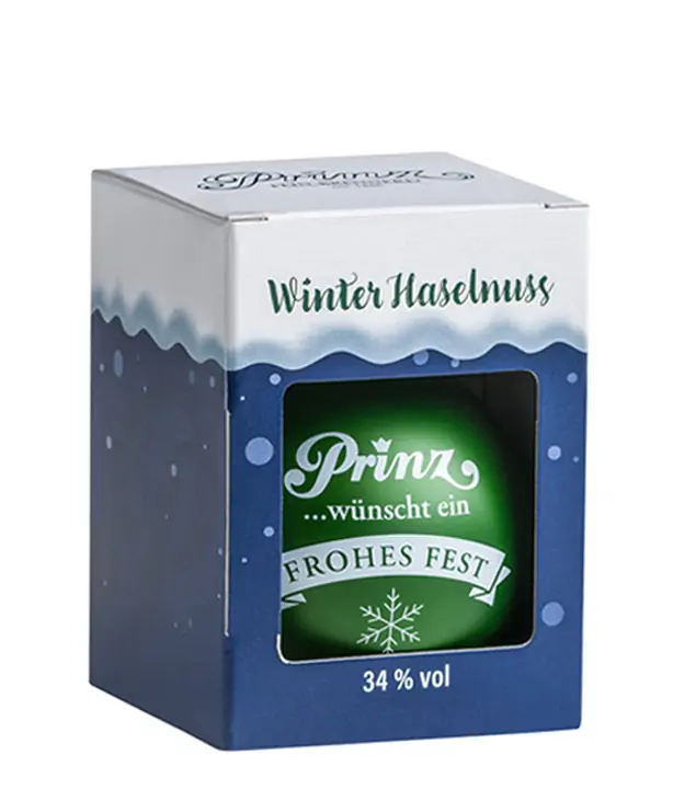 Prinz Christbaumkugel mit Winter-Haselnuss-Schnaps / 34 % Vol. / 0,04 Liter-Flasche