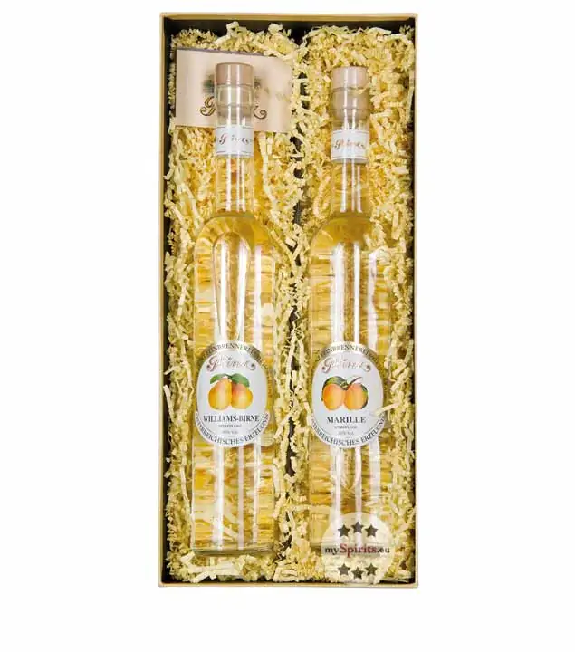 Prinz Geschenk-Set Die traditionellen Zwei - Prinz Williams-Schnaps & Marillen-Schnaps / 40 % vol. / 2 x 0,5 Liter-Flasche in Geschenk-Box