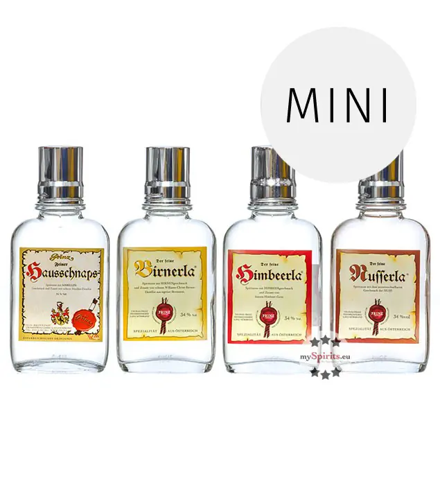 Prinz Flachmann 4er Set 34 %-ige / 34 % Vol. / 4 x 0,1 Liter-Flasche