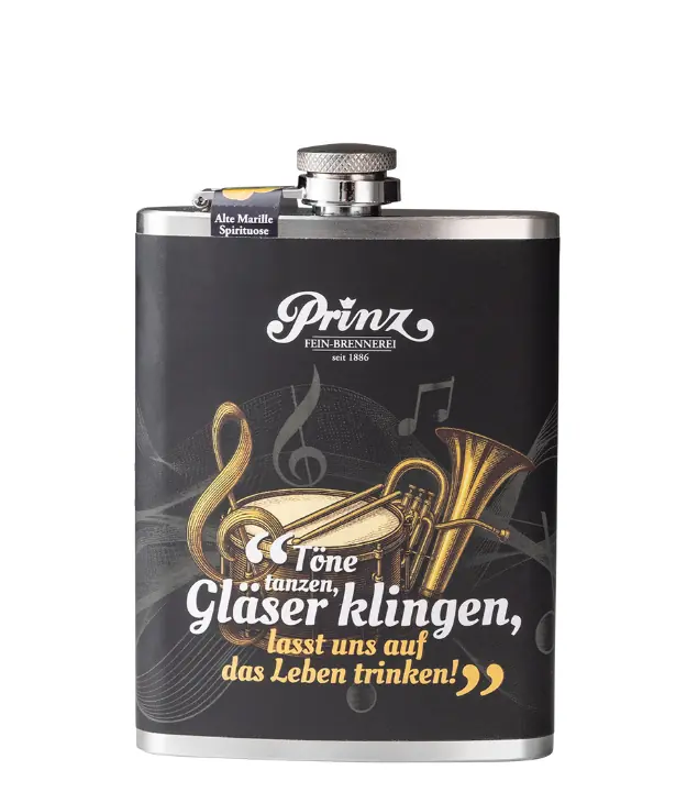 Prinz Flachmann Musik - Alte Marille / 41 % vol / 0,2 Liter-Flasche aus Edelstahl