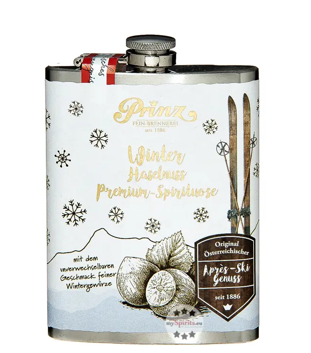 Prinz Flachmann Winter Haselnuss / 34 % Vol. / 0,2 Liter-Flasche aus Edelstahl
