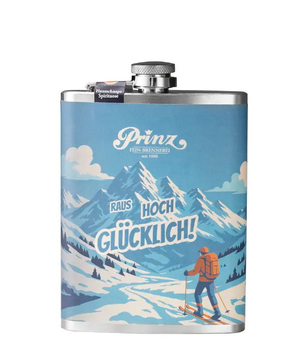 Prinz Flachmann Winter - Hausschnaps / 34 % vol / 0,2 Liter-Flasche aus Edelstahl