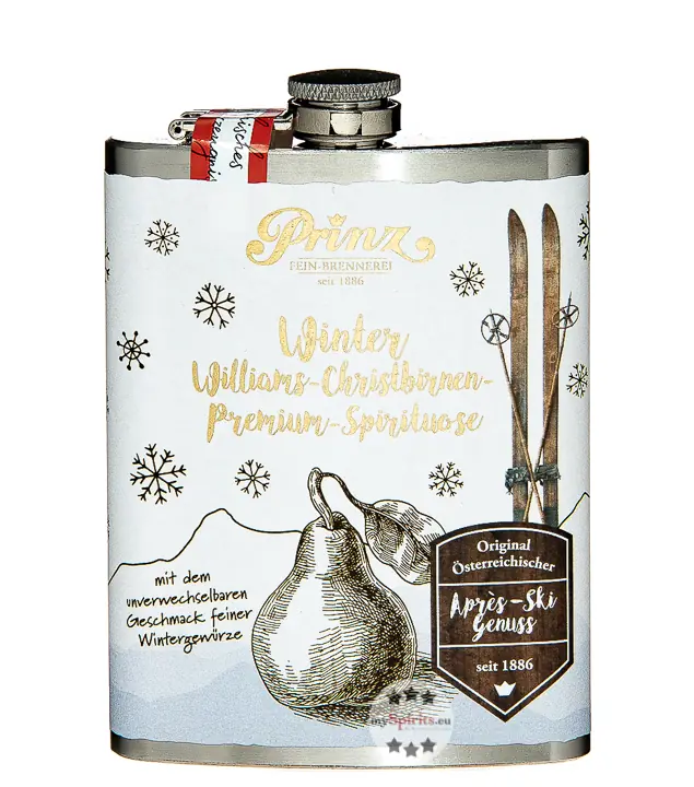 Prinz Flachmann Winter Williams-Christbirne / 34 % Vol. / 0,2 Liter-Flasche aus Edelstahl