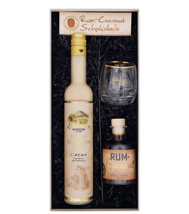 Prinz Geschenk-Set Frauenkränzchen - Prinz Marc de Champagne-Trüffel-Likör & Likör mit Inländerrum / 15 & 40 % / 1 x 0,5 & 1 x 0,2 in Deko-Box