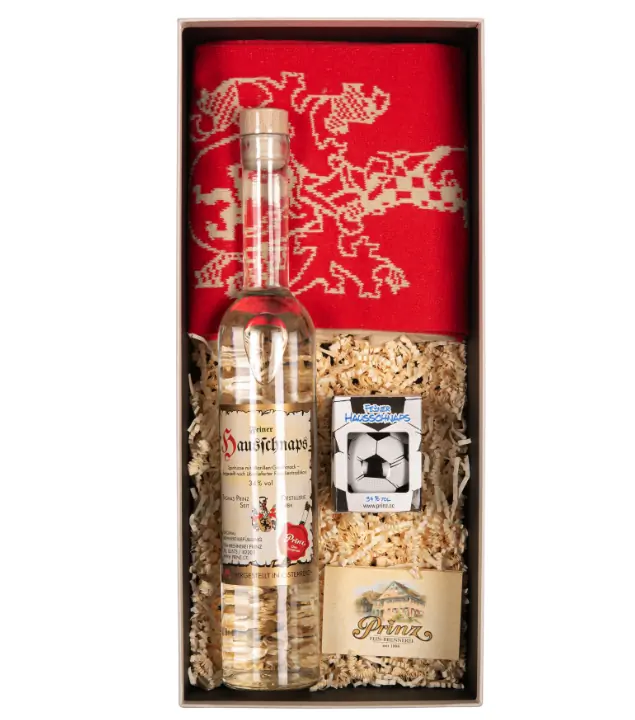 Prinz Geschenkset: Hausi Fan-Edition / 34 % vol / 0,5 l & 0,04 Liter-Flasche + Schal