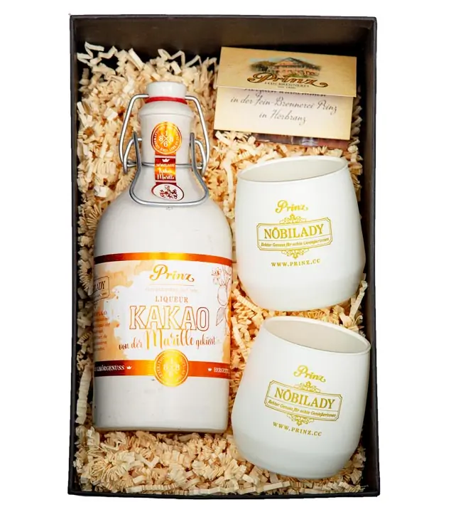 Prinz: Geschenkset Edle Himbeere - Prinz Alte Wald-Himbeere, Schnapskelch & Prinzalinen