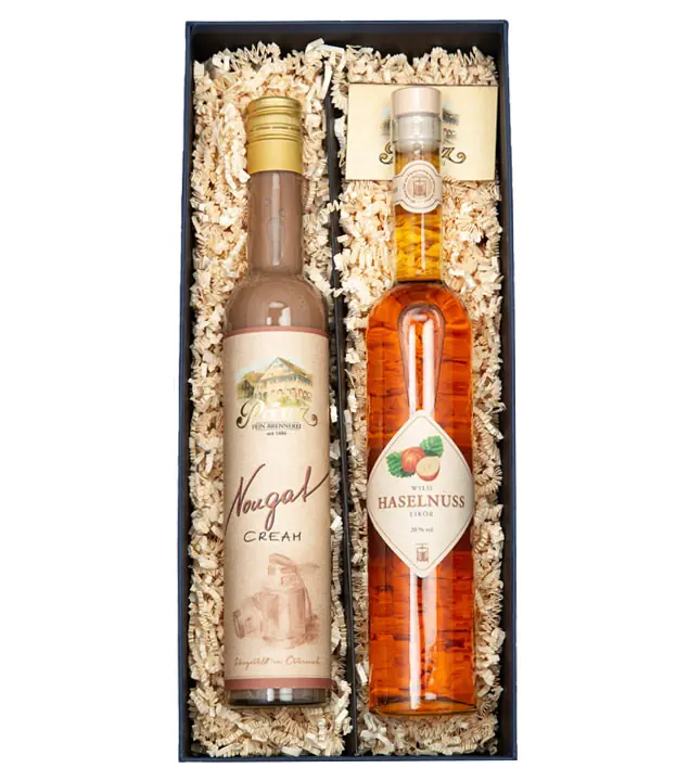 Prinz Geschenkset: Süße Nuss-Nougat-Box / 15 & 20 % vol / 2 x 0,5 l in Geschenkbox 