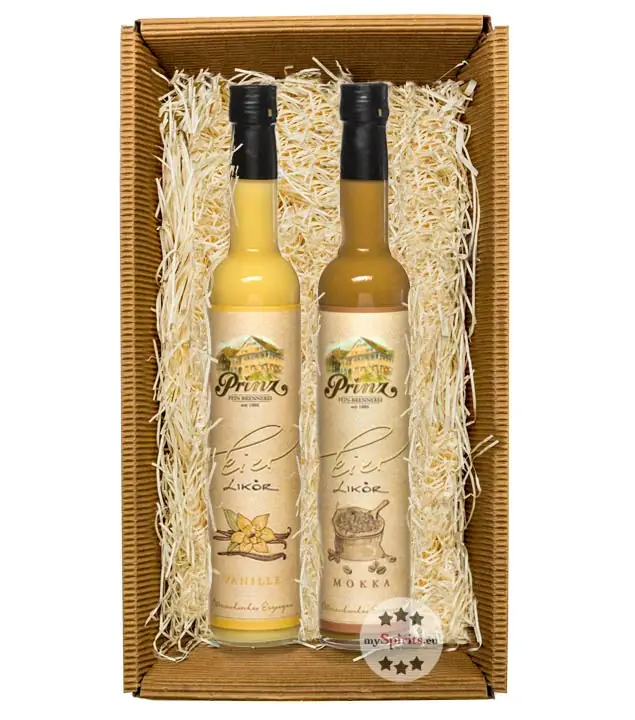 Prinz "Osternest mit Eierlikören" Vanille & Mokka in Geschenkbox / 2 x 0,5 L Flasche / je 15 % Vol.