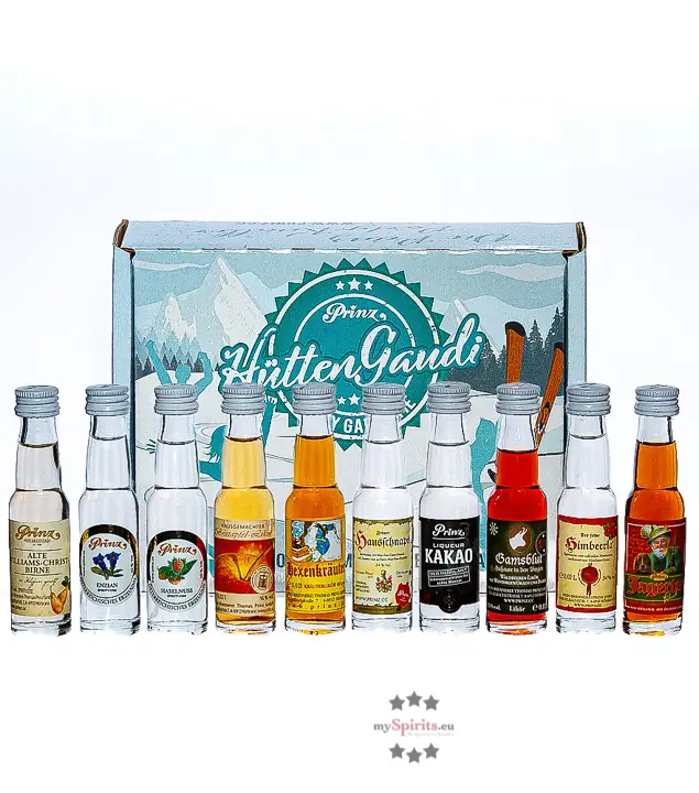 Prinz Miniaturen-Probierset „Hüttengaudi“ groß 10er Box / 16 - 48 % Vol. / 10 x 0,02 Liter-Flasche