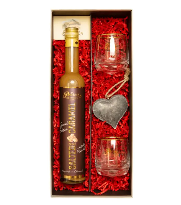 Prinz Geschenkset: Likör-Liebe / 17 % vol / 0,5 l + 2 x Tumbler & Metall-Herz