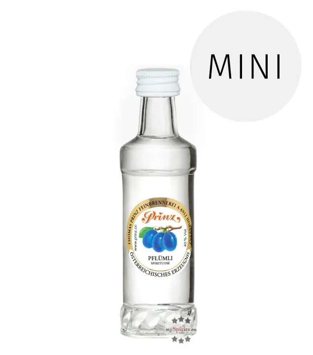 Prinz: Pflümli-Schnaps Miniatur / 40 % Vol. / 0,04 Liter-Flasche