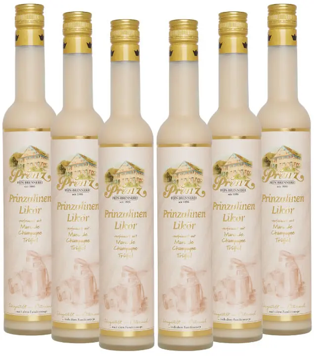 Prinz: Prinz Prinzalinen Likör verfeinert mit Marc de Champagne Trüffel / 15 % vol - 6 x 0,5 Liter Flaschen