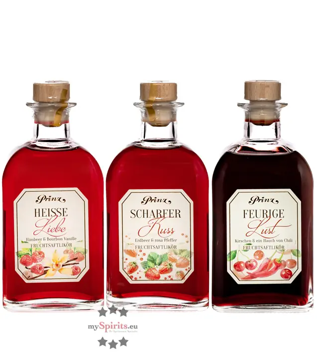 Prinz Sommerlikör-Set mit Heiße Liebe, Scharfer Kuss, Feurige Lust / 16 % Vol. / 3 x 0,5 Liter