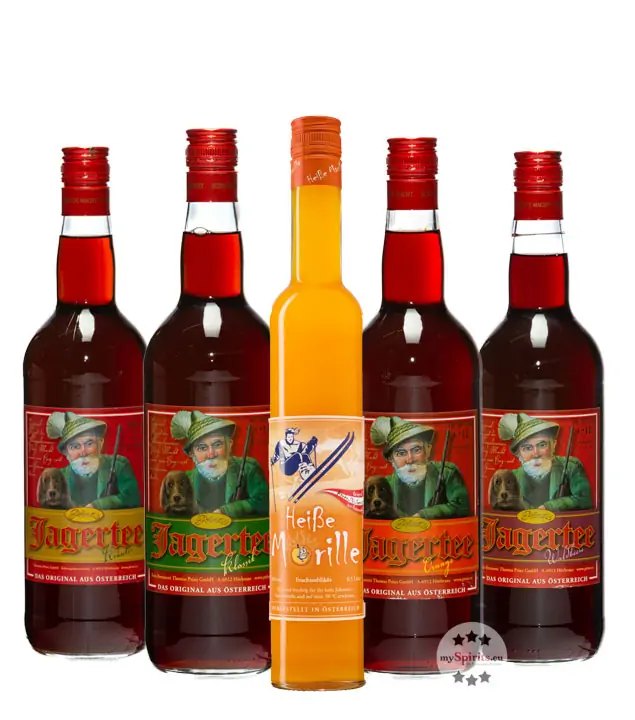 Prinz Winter-Kombi-Paket: 4 x 1,0 L Jagertee-Sorten + 1 x 0,5 L Heiße Marille / 16 & 40 % vol
