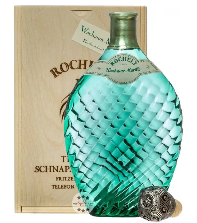 Rochelt Wachauer Marille / 50 % Vol. / 0,35 Liter-Flasche in Holzkiste