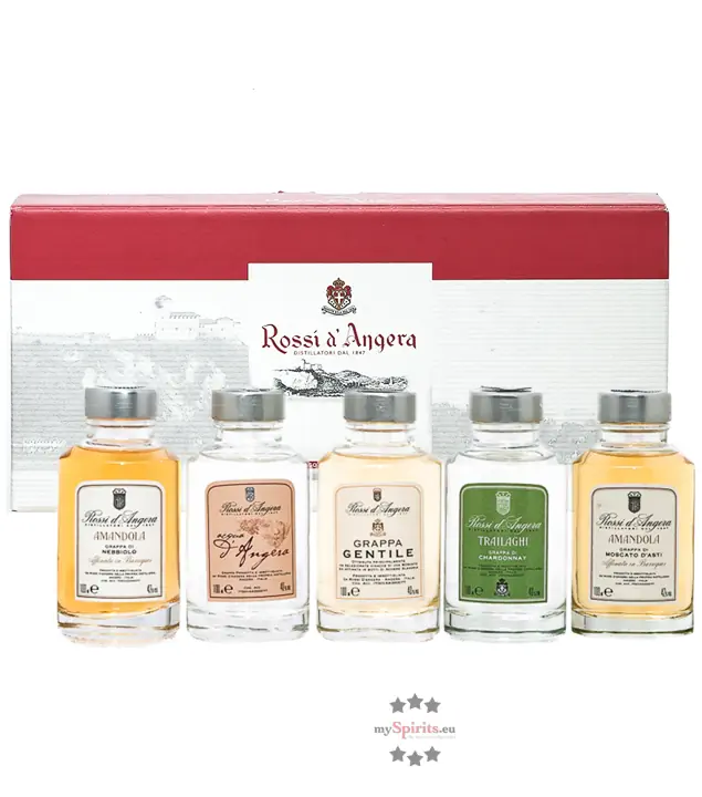 Rossi d'Angera: Confezione Le 5 Grappe - Miniaturenpaket / 40 & 42 % Vol. / 5 x 0,1 Liter-Flasche