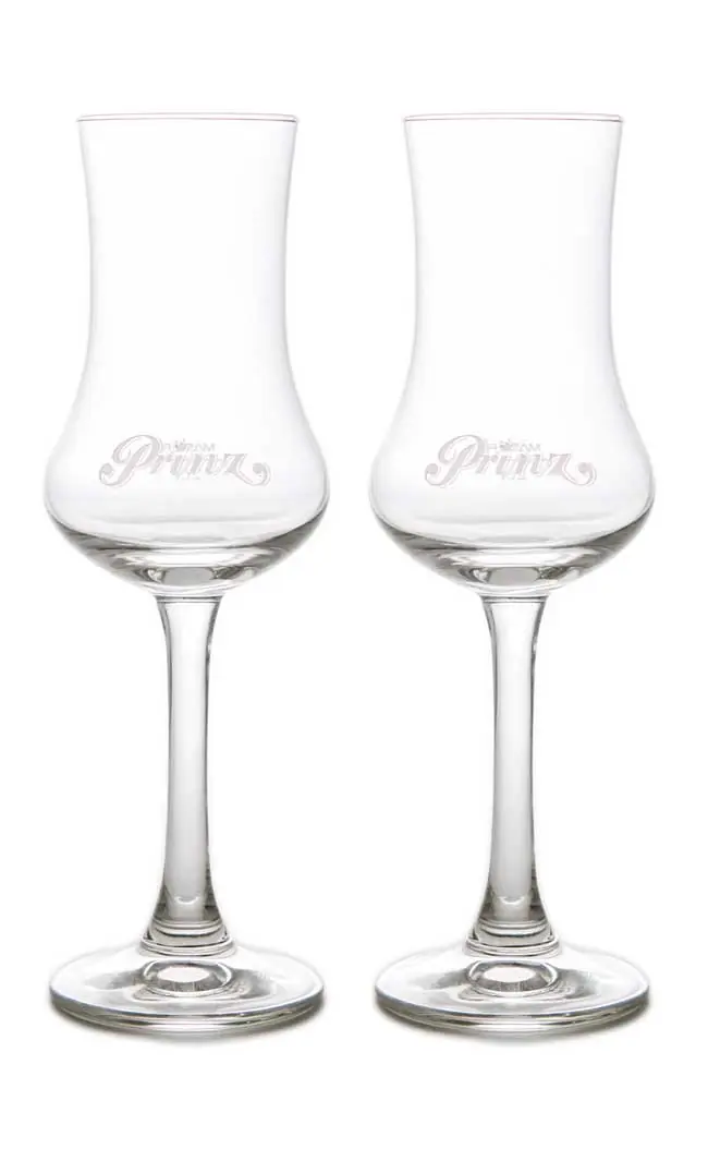 2x Original Prinz-Schnapskelch: Schnaps Glas mit Gravur und Eichstrich