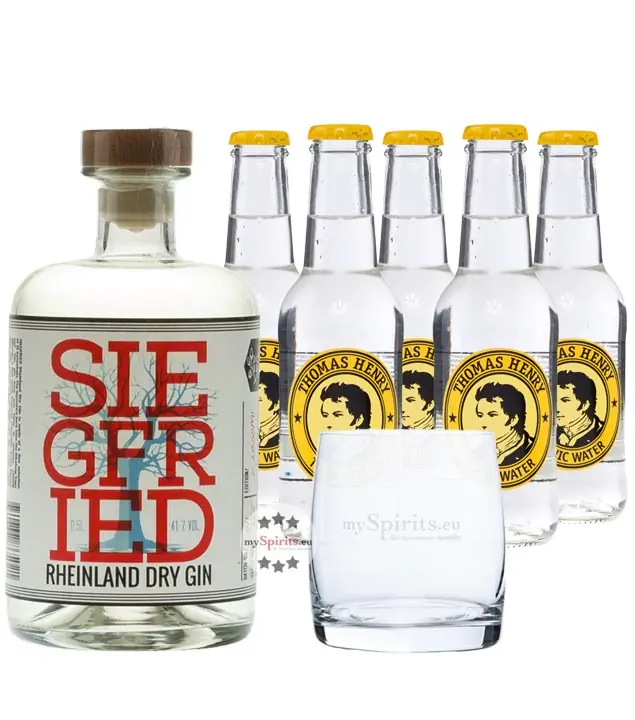 Siegfried Rheinland Dry Gin (41 % Vol., 0,5 L) & 5 x Thomas Henry Tonic Water (0,2 L)
